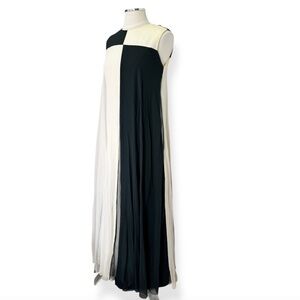 1960s Wounded Bird Black White Mod Chiffon Maxi Dress